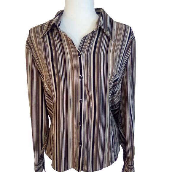 Apt 9 Striped Button Up Long Sleeve Top - Picture 1 of 8